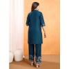 Generic Women's Viscose Rayon Embroidered Chinese Collar Kurti with Pant Set (Green)