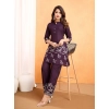 Generic Women's Viscose Rayon Embroidered Chinese Collar Kurti with Pant Set (Wine)