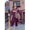 Generic Women's Cotton Blend Printed Round Neck Kurti with Pant and Dupatta Set (Purple)