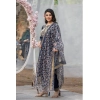 Generic Women's Rayon Printed V Neck Kurti with Pant and Dupatta Set (Navy Blue)
