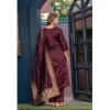 Generic Women's Cotton Blend Printed Round Neck Kurti with Pant and Dupatta Set (Maroon)