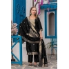 Generic Women's Cotton Blend Printed Round Neck Kurti with Pant and Dupatta Set (Black)