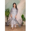 Generic Women's Cotton Blend Printed V Neck Kurti with Pant and Dupatta Set (Light Pink)