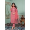 Generic Women's Rayon Printed Round Neck Kurti with Pant and Dupatta Set (Pink)