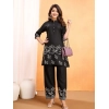 Generic Women's Viscose Rayon Embroidered Chinese Collar Kurti with Pant Set (Black)
