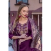 Generic Women's Cotton Blend Printed Round Neck Kurti with Pant and Dupatta Set (Purple)