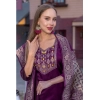 Generic Women's Cotton Blend Printed Round Neck Kurti with Pant and Dupatta Set (Purple)