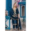Generic Women's Cotton Blend Printed Round Neck Kurti with Pant and Dupatta Set (Blue)