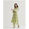Generic Women's Cotton Blend Printed V Neck Kurti with Pant Set (Green)