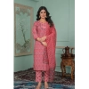 Generic Women's Rayon Printed Round Neck Kurti with Pant and Dupatta Set (Pink)