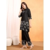 Generic Women's Viscose Rayon Embroidered Chinese Collar Kurti with Pant Set (Black)