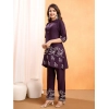 Generic Women's Viscose Rayon Embroidered Chinese Collar Kurti with Pant Set (Wine)