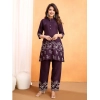 Generic Women's Viscose Rayon Embroidered Chinese Collar Kurti with Pant Set (Wine)