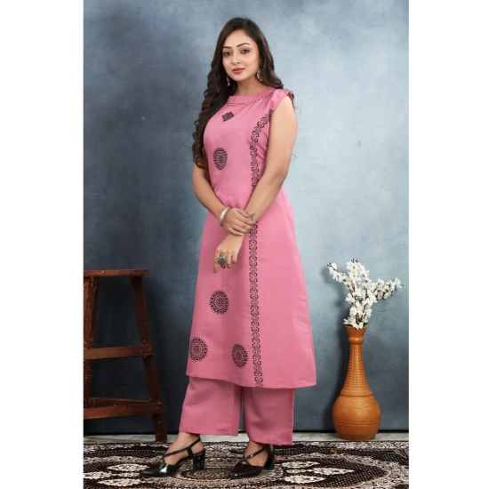 Generic Women's Silk Printed Round Neck Kurti with Pant Set (Pink) Generic Women's Silk Printed Round Neck Kurti with Pant Set (Pink)