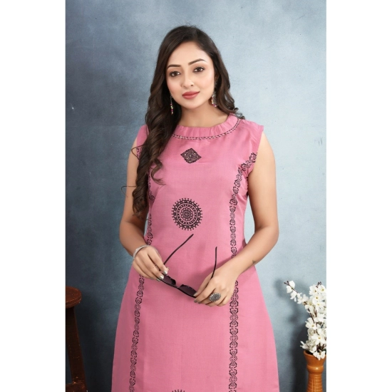 Generic Women's Silk Printed Round Neck Kurti with Pant Set (Pink) Generic Women's Silk Printed Round Neck Kurti with Pant Set (Pink)