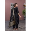 Generic Women's Rayon Printed Round Neck Kurti with Pant and Dupatta Set (Black)