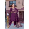 Generic Women's Cotton Blend Printed Round Neck Kurti with Pant and Dupatta Set (Purple)