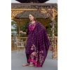 Generic Women's Cotton Blend Printed Round Neck Kurti with Pant and Dupatta Set (Purple)