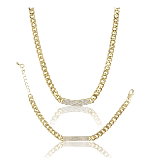 Generic Women's Stainless Steel Gold Polish Polish Hand Bracelet And Necklace (Gold Plated)