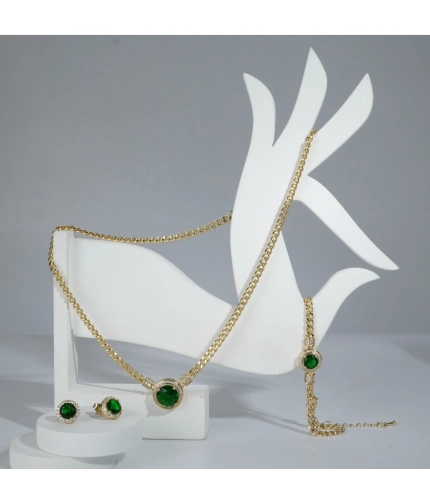 Generic Women's Stainless Steel Green Color Golden Chain Western Combo Jewelry (Gold Plated) Generic Women's Stainless Steel Green Color Golden Chain Western Combo Jewelry (Gold Plated)