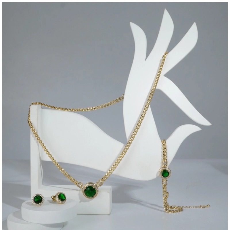 Generic Women's Stainless Steel Green Color Golden Chain Western Combo Jewelry (Gold Plated)