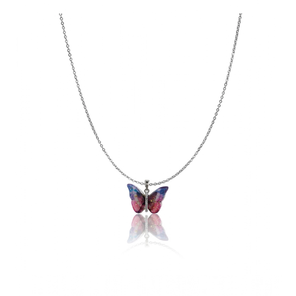 Generic Women's Stainless Steel Colorful Butterfly Pendent Dailywear chain (Silver Plated) Generic Women's Stainless Steel Colorful Butterfly Pendent Dailywear chain (Silver Plated)