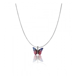 Generic Women's Stainless Steel Colorful Butterfly Pendent Dailywear chain (Silver Plated)