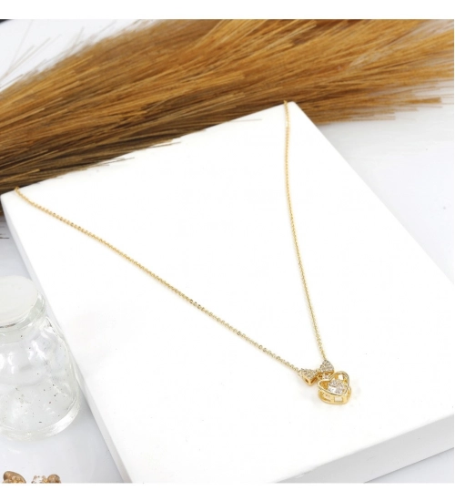 Generic Women's Stainless Steel Heart Shape Golden Delicate Pendent Chain (Gold Plated)