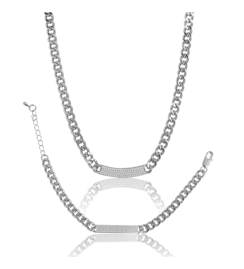 Generic Women's Stainless Steel Silver Polish Hand Bracelet And Necklace (Silver Plated)