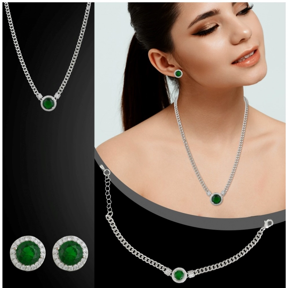 Generic Women's Stainless Steel Green Color Silver Chain Western Combo Jewelry (Silver Plated) Generic Women's Stainless Steel Green Color Silver Chain Western Combo Jewelry (Silver Plated)