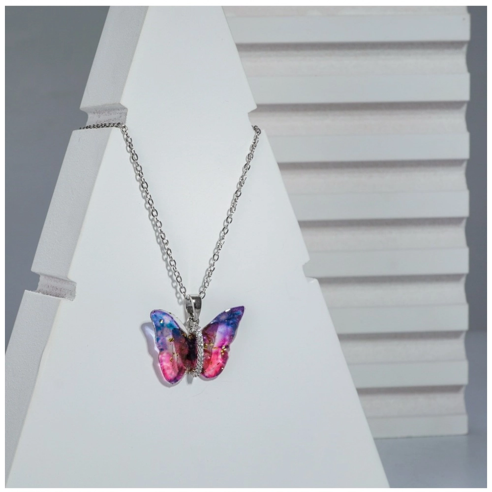 Generic Women's Stainless Steel Colorful Butterfly Pendent Dailywear chain (Silver Plated) Generic Women's Stainless Steel Colorful Butterfly Pendent Dailywear chain (Silver Plated)