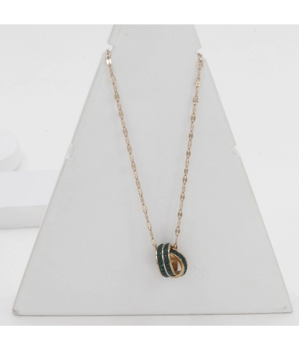 Generic Women's Stainless Steel Green Ring Pendent Delicate Chain (Gold Plated)