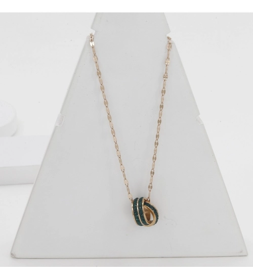 Generic Women's Stainless Steel Green Ring Pendent Delicate Chain (Gold Plated)