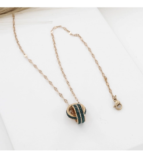 Generic Women's Stainless Steel Green Ring Pendent Delicate Chain (Gold Plated)