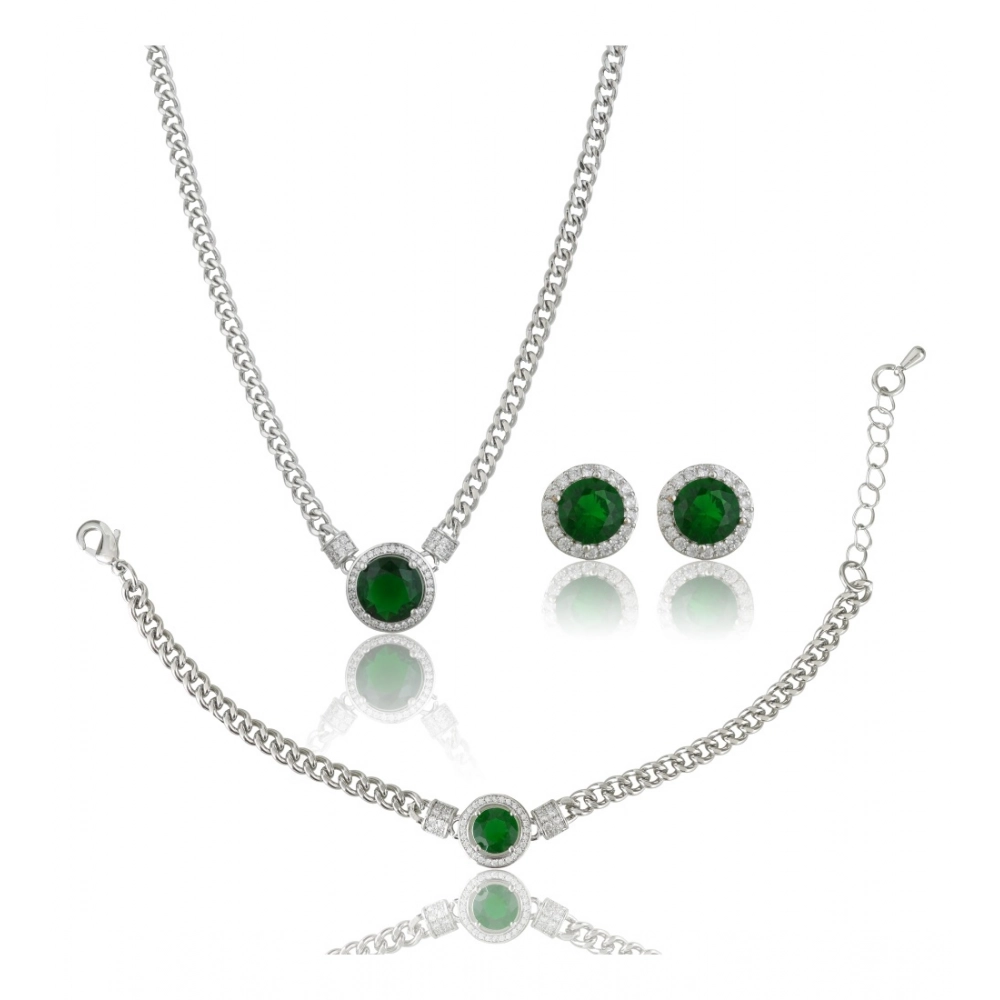 Generic Women's Stainless Steel Green Color Silver Chain Western Combo Jewelry (Silver Plated) Generic Women's Stainless Steel Green Color Silver Chain Western Combo Jewelry (Silver Plated)