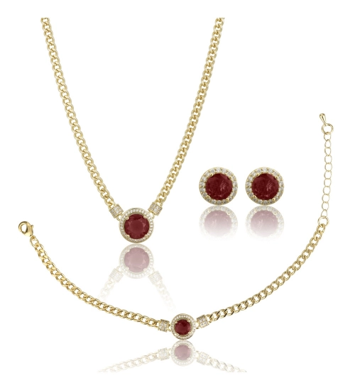 Generic Women's Stainless Steel Red Color Golden Chain Western Combo Jewelry (Gold Plated)