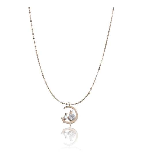 Generic Women's Stainless Steel Moon Pendent Delicate Chain (Gold Plated)