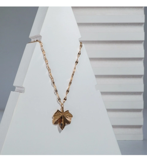 Generic Women's Stainless Steel Leaf Pendent Delicate Chain (Gold Plated)