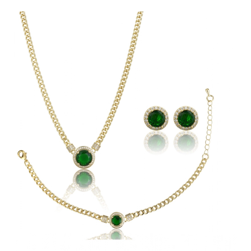 Generic Women's Stainless Steel Green Color Golden Chain Western Combo Jewelry (Gold Plated) Generic Women's Stainless Steel Green Color Golden Chain Western Combo Jewelry (Gold Plated)