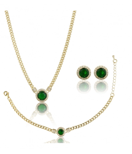 Generic Women's Stainless Steel Green Color Golden Chain Western Combo Jewelry (Gold Plated)