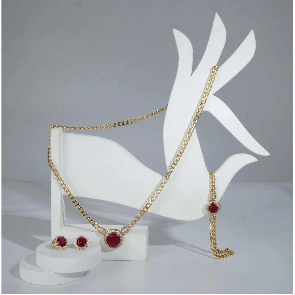 Generic Women's Stainless Steel Red Color Golden Chain Western Combo Jewelry (Gold Plated) Generic Women's Stainless Steel Red Color Golden Chain Western Combo Jewelry (Gold Plated)