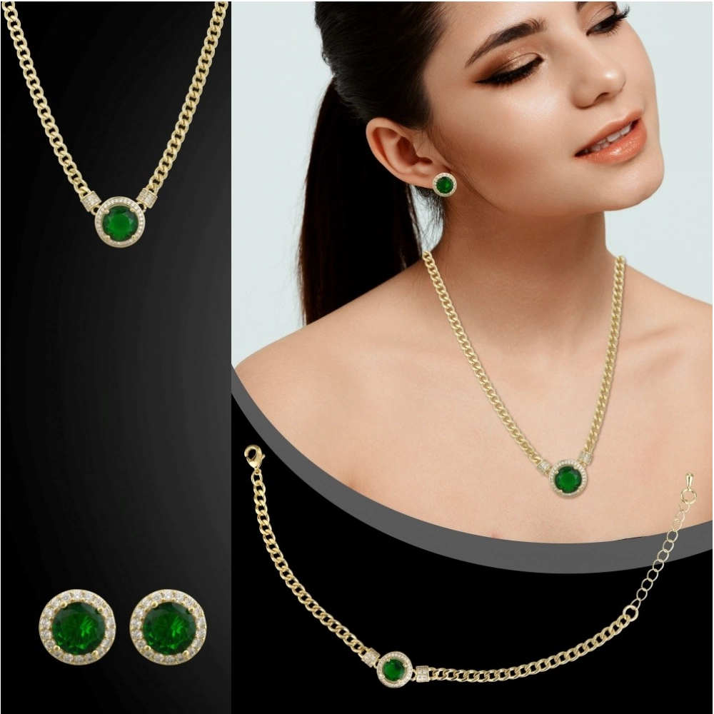 Generic Women's Stainless Steel Green Color Golden Chain Western Combo Jewelry (Gold Plated) Generic Women's Stainless Steel Green Color Golden Chain Western Combo Jewelry (Gold Plated)
