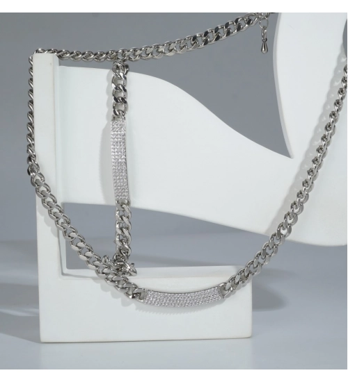 Generic Women's Stainless Steel Silver Polish Hand Bracelet And Necklace (Silver Plated)