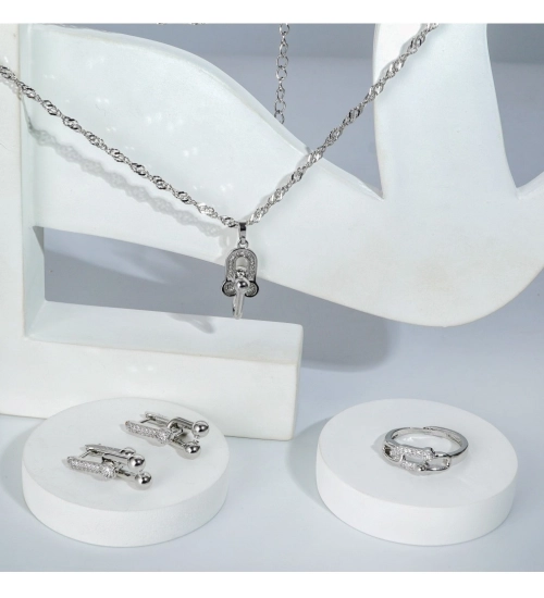 Generic Women's Stainless Steel Unique Design Silverpolish Combo Jewelry (Silver Plated)