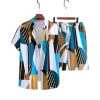 Generic Men's Lycra Printed Half Sleeve Shirt and Shorts Set (Blue )