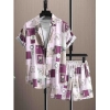 Generic Men's Lycra Printed Half Sleeve Shirt and Shorts Set (Wine)