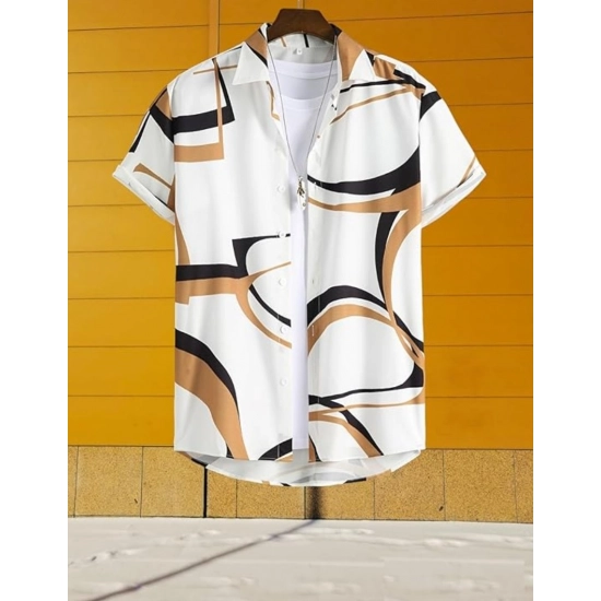 Generic Men's Lycra Printed Half Sleeve Shirt and Shorts Set (White Gold) Generic Men's Lycra Printed Half Sleeve Shirt and Shorts Set (White Gold)