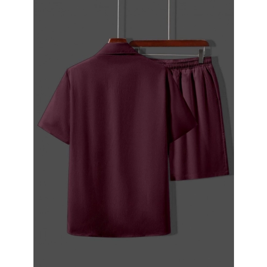 Generic Men's Popcon Solid Half Sleeve Shirt and Shorts Set (Maroon) Generic Men's Popcon Solid Half Sleeve Shirt and Shorts Set (Maroon)