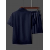 Generic Men's Popcon Solid Half Sleeve Shirt and Shorts Set (Dark Blue)