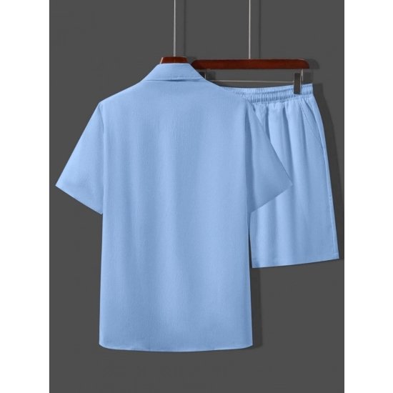 Generic Men's Popcon Solid Half Sleeve Shirt and Shorts Set (Sky Blue) Generic Men's Popcon Solid Half Sleeve Shirt and Shorts Set (Sky Blue)